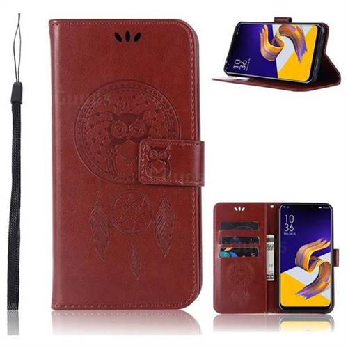 Intricate Embossing Owl Campanula Leather Wallet Case for Asus Zenfone 5Z ZS620KL - Brown