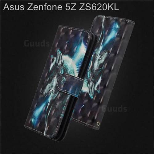 Snow Wolf 3D Painted Leather Wallet Case for Asus Zenfone 5Z ZS620KL