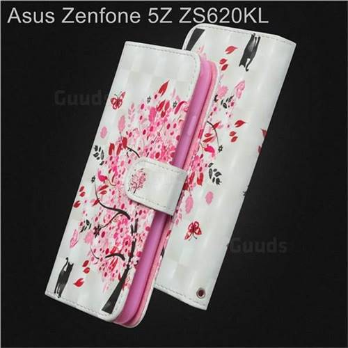 Tree and Cat 3D Painted Leather Wallet Case for Asus Zenfone 5Z ZS620KL