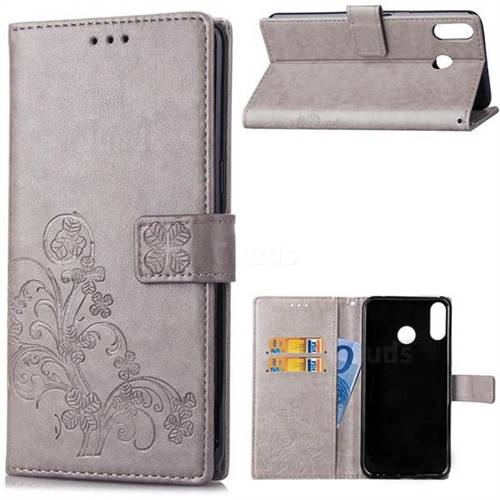 Embossing Imprint Four-Leaf Clover Leather Wallet Case for Asus Zenfone 5Z ZS620KL - Grey
