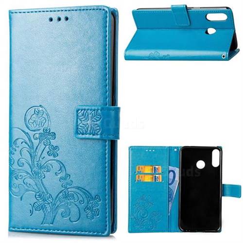Embossing Imprint Four-Leaf Clover Leather Wallet Case for Asus Zenfone 5Z ZS620KL - Blue