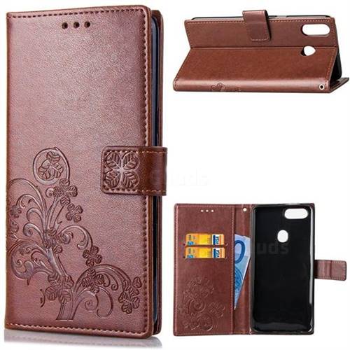 Embossing Imprint Four-Leaf Clover Leather Wallet Case for Asus Zenfone 5Z ZS620KL - Brown