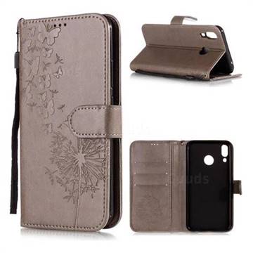 Intricate Embossing Dandelion Butterfly Leather Wallet Case for Asus Zenfone 5Z ZS620KL - Gray