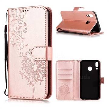 Intricate Embossing Dandelion Butterfly Leather Wallet Case for Asus Zenfone 5Z ZS620KL - Rose Gold
