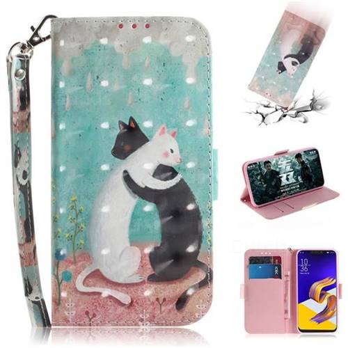 Black and White Cat 3D Painted Leather Wallet Phone Case for Asus Zenfone 5Z ZS620KL