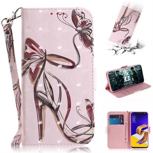 Butterfly High Heels 3D Painted Leather Wallet Phone Case for Asus Zenfone 5Z ZS620KL