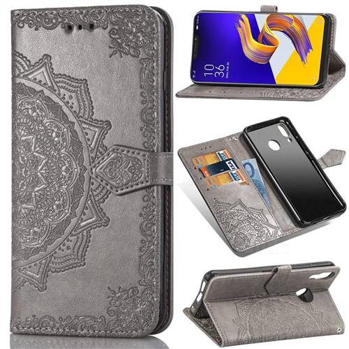 Embossing Imprint Mandala Flower Leather Wallet Case for Asus Zenfone 5Z ZS620KL - Gray