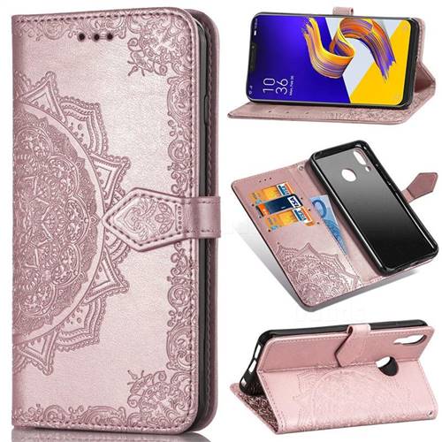 Embossing Imprint Mandala Flower Leather Wallet Case for Asus Zenfone 5Z ZS620KL - Rose Gold