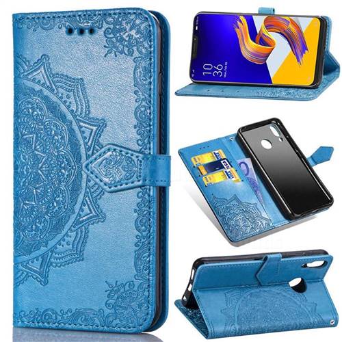 Embossing Imprint Mandala Flower Leather Wallet Case for Asus Zenfone 5Z ZS620KL - Blue