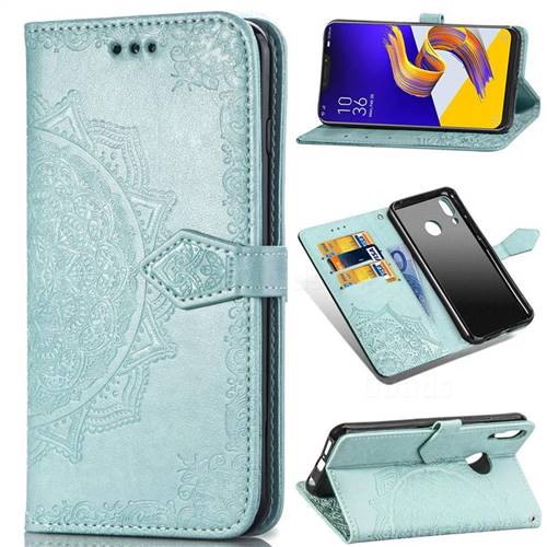 Embossing Imprint Mandala Flower Leather Wallet Case for Asus Zenfone 5Z ZS620KL - Green