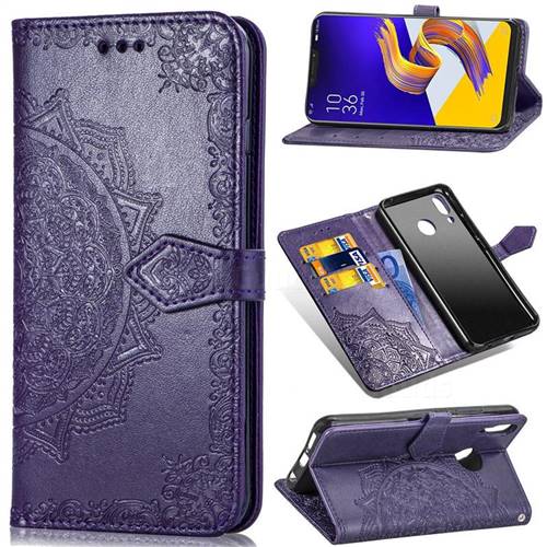 Embossing Imprint Mandala Flower Leather Wallet Case for Asus Zenfone 5Z ZS620KL - Purple