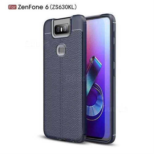 Luxury Auto Focus Litchi Texture Silicone TPU Back Cover for Asus ZenFone 6 (ZS630KL) - Dark Blue