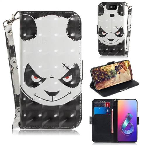 Angry Bear 3D Painted Leather Wallet Phone Case for Asus ZenFone 6 (ZS630KL)