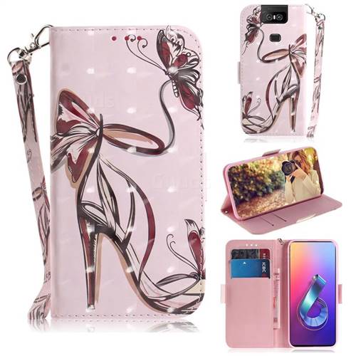 Butterfly High Heels 3D Painted Leather Wallet Phone Case for Asus ZenFone 6 (ZS630KL)