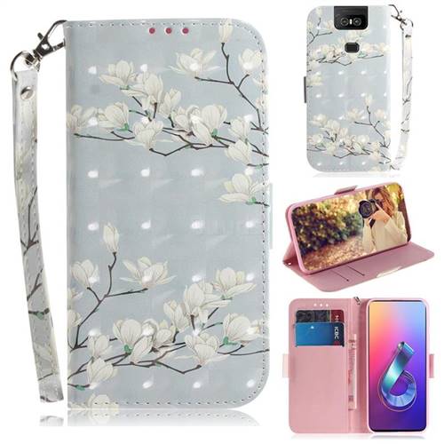 Magnolia Flower 3D Painted Leather Wallet Phone Case for Asus ZenFone 6 (ZS630KL)
