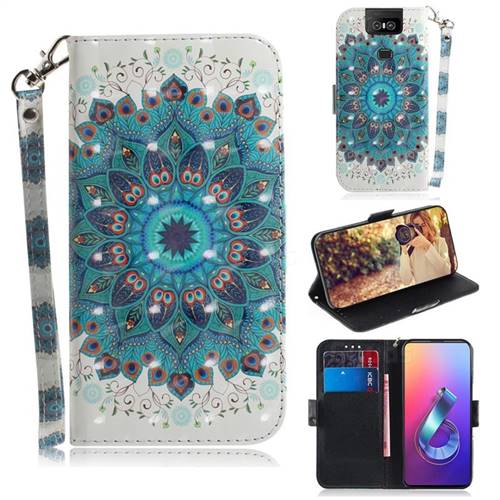 Peacock Mandala 3D Painted Leather Wallet Phone Case for Asus ZenFone 6 (ZS630KL)
