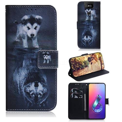 Wolf and Dog PU Leather Wallet Case for Asus ZenFone 6 (ZS630KL)