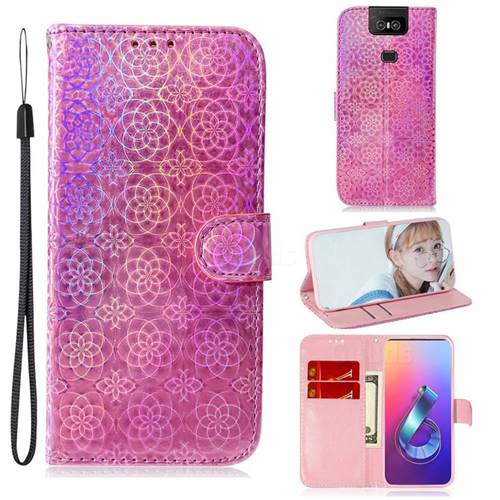 Laser Circle Shining Leather Wallet Phone Case for Asus ZenFone 6 (ZS630KL) - Pink