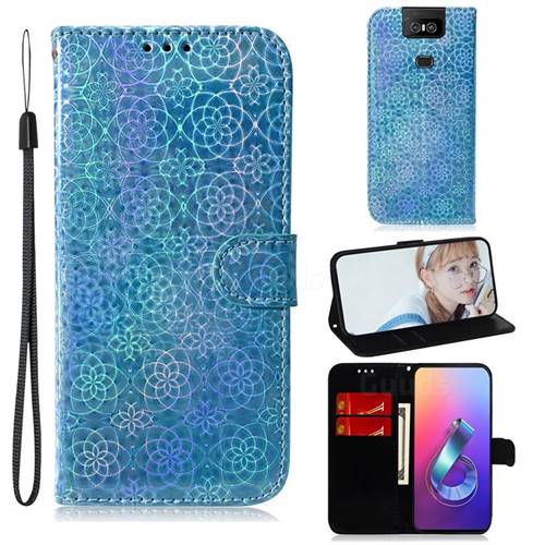 Laser Circle Shining Leather Wallet Phone Case for Asus ZenFone 6 (ZS630KL) - Blue