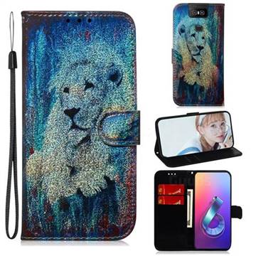 White Lion Laser Shining Leather Wallet Phone Case for Asus ZenFone 6 (ZS630KL)