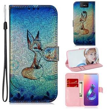 Cute Fox Laser Shining Leather Wallet Phone Case for Asus ZenFone 6 (ZS630KL)