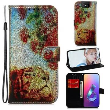 Tiger Rose Laser Shining Leather Wallet Phone Case for Asus ZenFone 6 (ZS630KL)