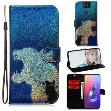 Cat and Leopard Laser Shining Leather Wallet Phone Case for Asus ZenFone 6 (ZS630KL)