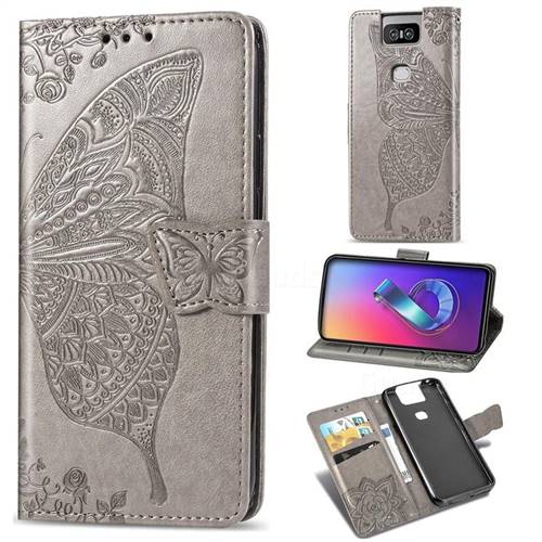 Embossing Mandala Flower Butterfly Leather Wallet Case for Asus ZenFone 6 (ZS630KL) - Gray