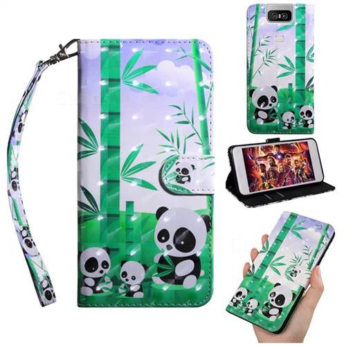 Eating Bamboo Pandas 3D Painted Leather Wallet Case for Asus ZenFone 6 (ZS630KL)