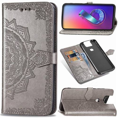 Embossing Imprint Mandala Flower Leather Wallet Case for Asus ZenFone 6 (ZS630KL) - Gray