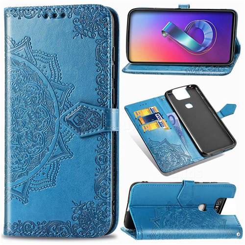 Embossing Imprint Mandala Flower Leather Wallet Case for Asus ZenFone 6 (ZS630KL) - Blue