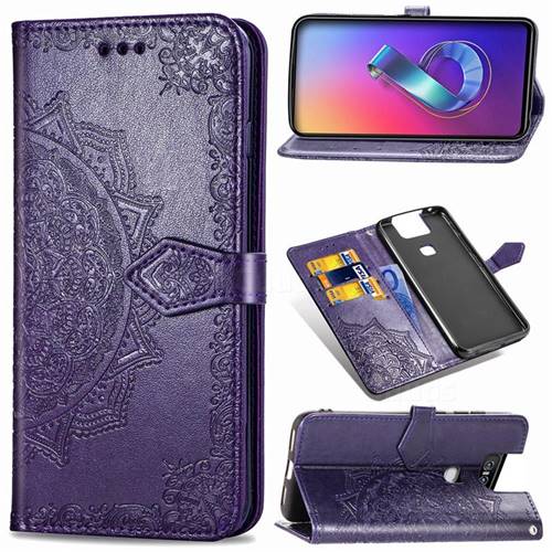 Embossing Imprint Mandala Flower Leather Wallet Case for Asus ZenFone 6 (ZS630KL) - Purple