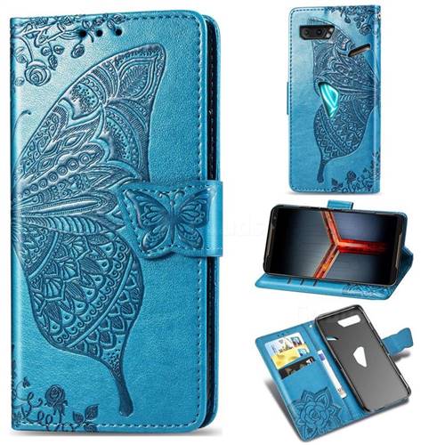 Embossing Mandala Flower Butterfly Leather Wallet Case for Asus ROG Phone 2 ZS660K - Blue