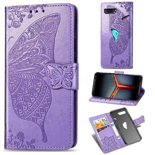 Embossing Mandala Flower Butterfly Leather Wallet Case for Asus ROG Phone 2 ZS660K - Light Purple