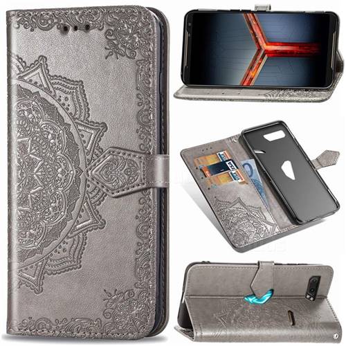 Embossing Imprint Mandala Flower Leather Wallet Case for Asus ROG Phone 2 ZS660K - Gray