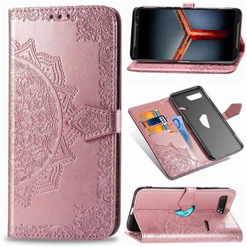 Embossing Imprint Mandala Flower Leather Wallet Case for Asus ROG Phone 2 ZS660K - Rose Gold