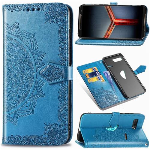 Embossing Imprint Mandala Flower Leather Wallet Case for Asus ROG Phone 2 ZS660K - Blue