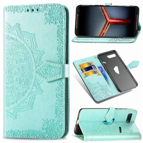 Embossing Imprint Mandala Flower Leather Wallet Case for Asus ROG Phone 2 ZS660K - Green