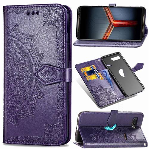 Embossing Imprint Mandala Flower Leather Wallet Case for Asus ROG Phone 2 ZS660K - Purple