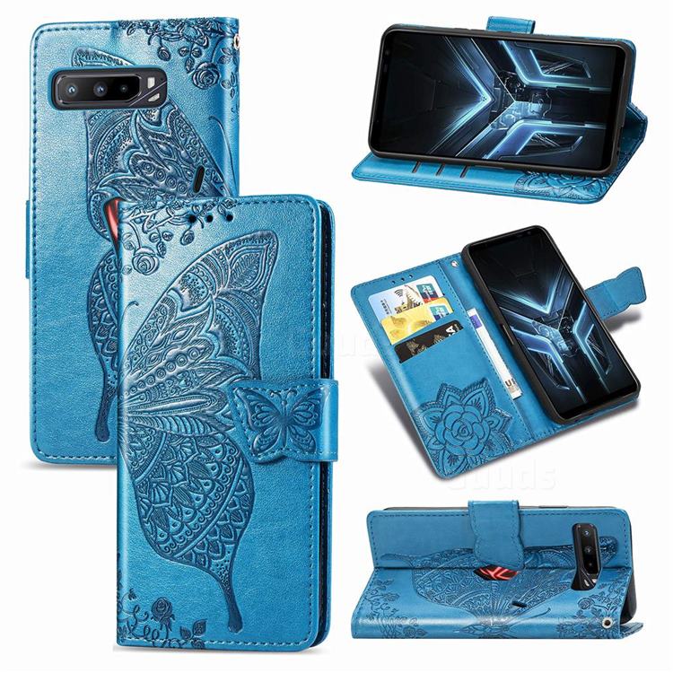 Embossing Mandala Flower Butterfly Leather Wallet Case for Asus ROG Phone 3 ZS661KS - Blue