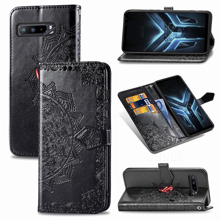 Embossing Imprint Mandala Flower Leather Wallet Case for Asus ROG Phone 3 ZS661KS - Black