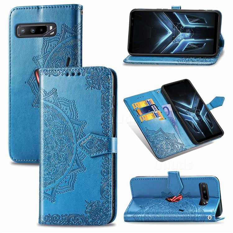 Embossing Imprint Mandala Flower Leather Wallet Case for Asus ROG Phone 3 ZS661KS - Blue