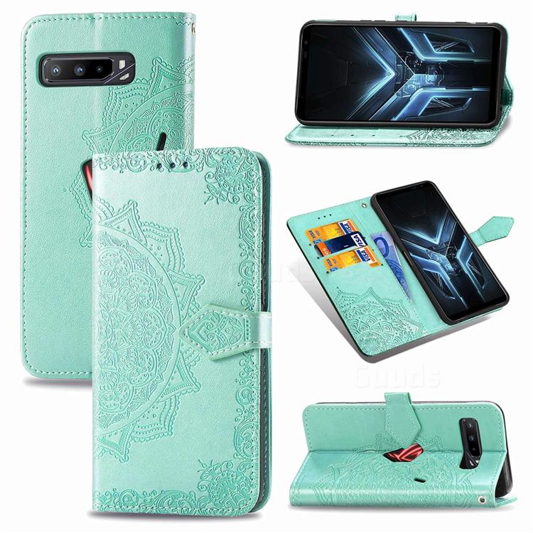 Embossing Imprint Mandala Flower Leather Wallet Case for Asus ROG Phone 3 ZS661KS - Green