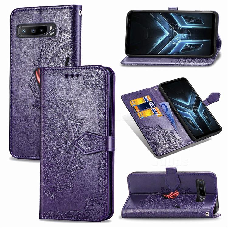 Embossing Imprint Mandala Flower Leather Wallet Case For Asus Rog Phone 3 Zs661ks Purple Asus Rog Phone 3 Zs661ks Cases Guuds