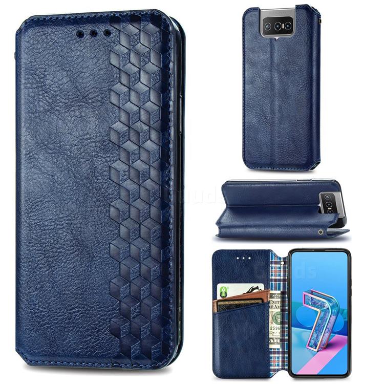 Ultra Slim Fashion Business Card Magnetic Automatic Suction Leather Flip Cover for Asus Zenfone 7 ZS670KS / 7 Pro ZS671KS - Dark Blue
