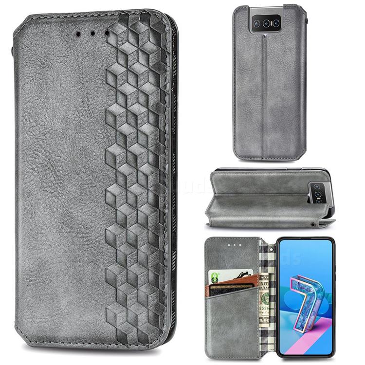 Ultra Slim Fashion Business Card Magnetic Automatic Suction Leather Flip Cover for Asus Zenfone 7 ZS670KS / 7 Pro ZS671KS - Grey