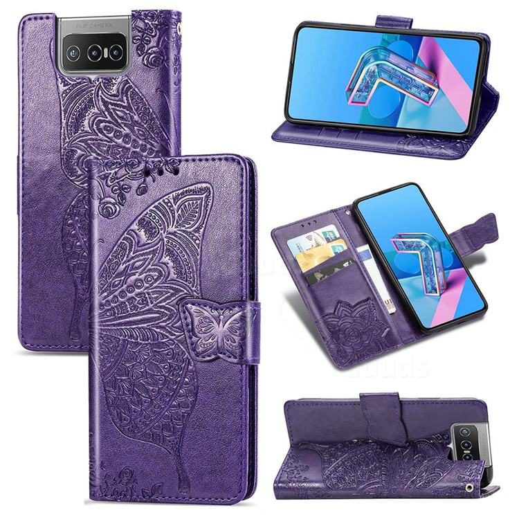 Embossing Mandala Flower Butterfly Leather Wallet Case for Asus Zenfone 7 ZS670KS / 7 Pro ZS671KS - Dark Purple