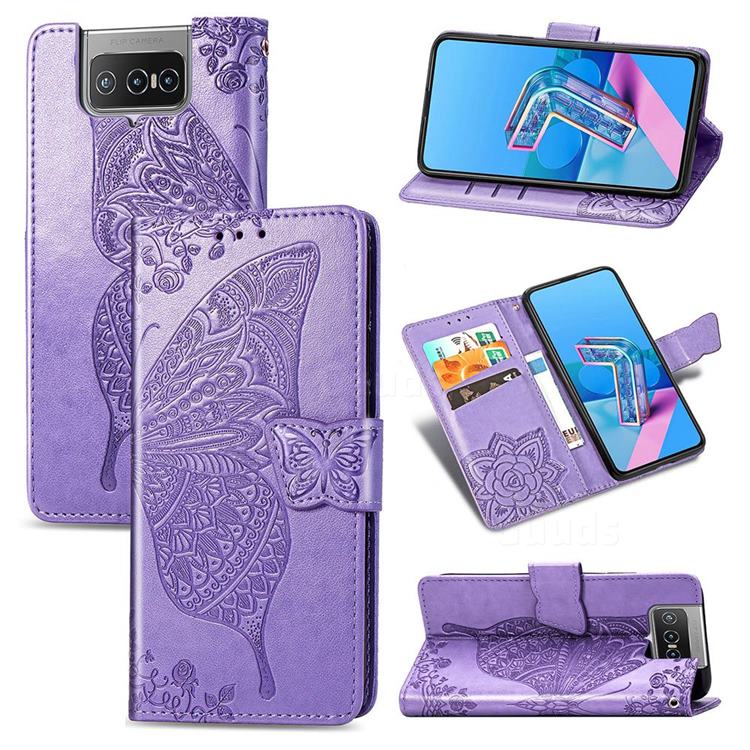 Embossing Mandala Flower Butterfly Leather Wallet Case for Asus Zenfone 7 ZS670KS / 7 Pro ZS671KS - Light Purple