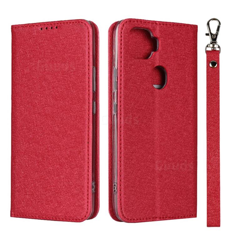Ultra Slim Magnetic Automatic Suction Silk Lanyard Leather Flip Cover for ZTE A1 ZTG01 5G - Red