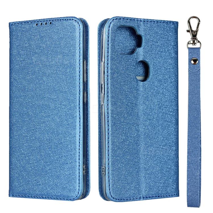 Ultra Slim Magnetic Automatic Suction Silk Lanyard Leather Flip Cover for ZTE A1 ZTG01 5G - Sky Blue